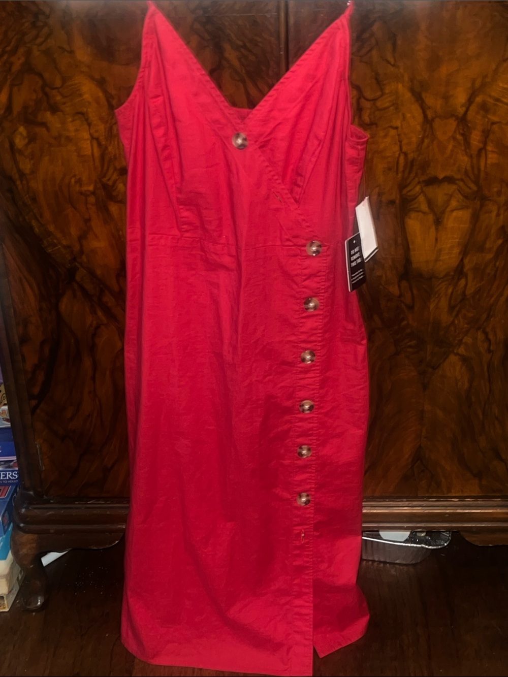 Express, red Button-Front Sleeveless Midi Dress, NWT